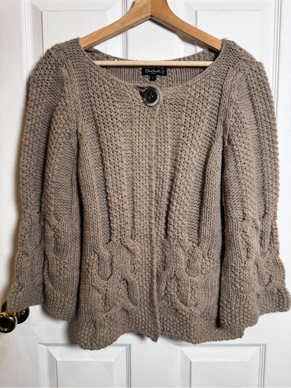 Silvia Novelli Alpaca Wool Cable Knit Chunky Italian Cardigan Sweater Large